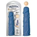 The Great Extender 7.5 Inch Silicone Vibrating Sleeve Blue packaging showcasing its design and features.