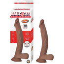 Realcocks Dual Layered 10 Inch Bendable Dildo Brown displayed in packaging, showcasing its lifelike texture and bendable feature.