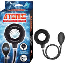Nasstoys Atomic Inflatable Cockring Black with package, adjustable inflatable cock ring for enhanced erections.