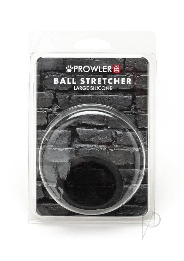 Prowler RED Silicone Ball Stretcher Large Black in packaging with a sleek design on a brick background.