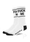 Prowler Red Fuck Me Socks White featuring bold black lettering on a crisp white background.