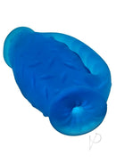Oxballs Masterjack Double Penetrator JO Stroker Blue Ice in vibrant blue color, showcasing its unique design and textures.