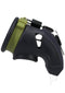 Fort Troff CUMfort Cage in black and green, flexible silicone chastity device with adjustable ring and padlock.