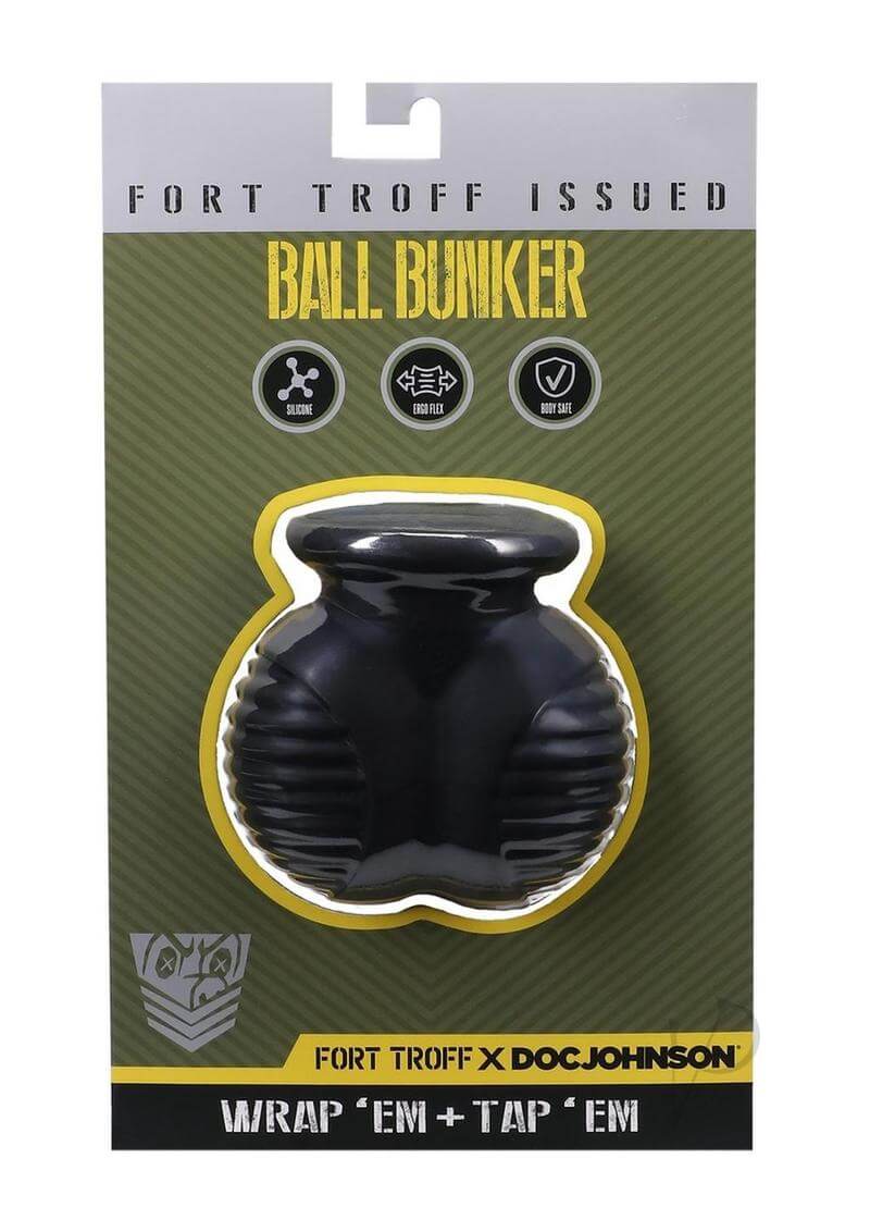 Fort Troff Ball Bunker in packaging, designed for safe impact play and enhanced performance with body-safe silicone.