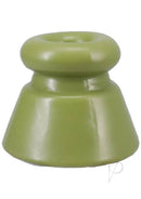 Green rubber cone-shaped toy for dogs, designed for chewing and play activities.
