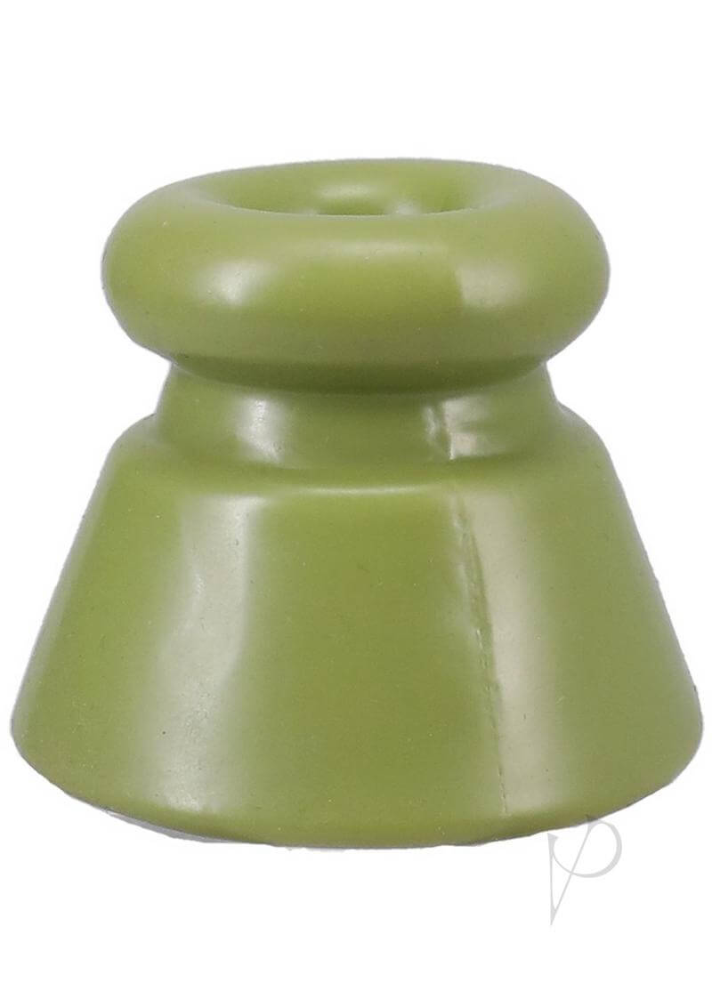 Green rubber cone-shaped toy for dogs, designed for chewing and play activities.