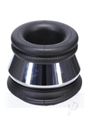 Fort Troff Full Metal Jacket Black cock and ball ring with a cushioned upper ridge and shiny metal accent for comfort and performance.