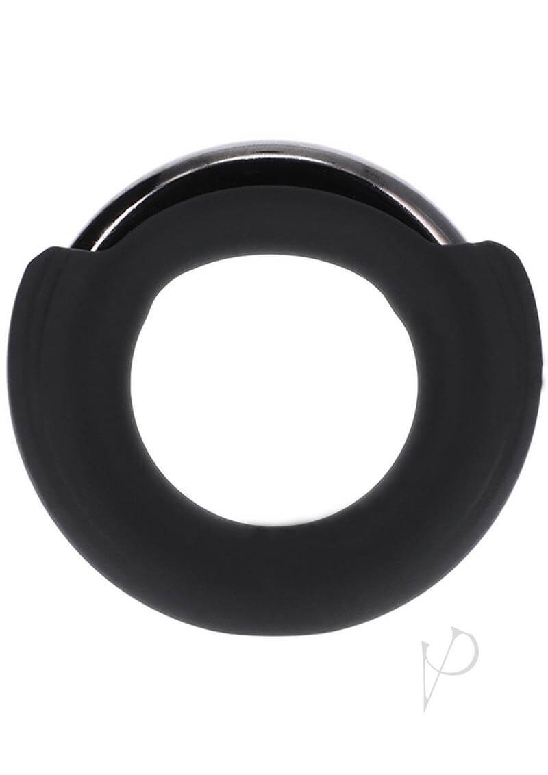 Fort Troff Pinch Zero Ring in Black, a metal cock ring with a body-safe silicone sheath and extra-wide opening.