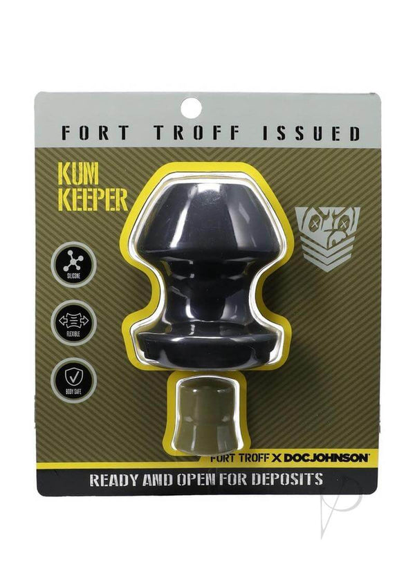 Fort Troff Kum Keeper Large Black Silicone Grommet Plug in packaging with removable stopper, designed for versatility and fullness