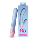 FemmeFunn FFIX Rabbit Dual Stimulation G-Spot Vibrator Light Blue with packaging displayed.
