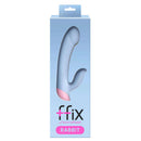 FemmeFunn FFIX Rabbit Dual Stimulation G-Spot Vibrator Light Blue packaging design showcasing the product's features.