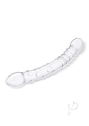 Glas Girthy Double Trouble 12 Inch Glass Dildo Clear showcasing its elegant double-ended design and teardrop shape.