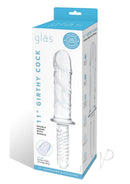 Glas Girthy Glass Cock Double Ended with Handle 11 Inch - luxurious glass dildo with intricate detail and handle.