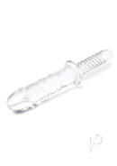Glas Girthy Glass Cock Double Ended with Handle 11 Inch, clear glass, veiny detail, lifelike design.