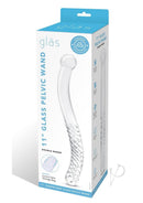 Glas Pelvic Glass Wand Double Ended 11 Inch Clear packaging showcasing handcrafted design and elegant features.