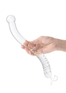 Glas Pelvic Glass Wand Double Ended 11 Inch Clear held in hand showcasing its elegant design and crystal clarity.