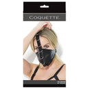Coquette Darque Wet Look Fetish Mask Black One Size displayed on a model with edgy leather accents.
