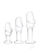 Glas Helmet Head Glass Anal Training Kit 3 Piece Clear with three graduated plugs in clear glass design.