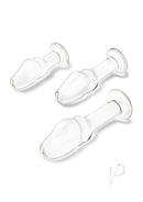 Glas Helmet Head Glass Anal Training Kit 3 Piece Clear set of three graduated plugs for anal play.