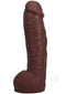 Realistic 12" chocolate dildo with textured design for lifelike pleasure and dual density construction.