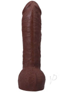 Realistic 12" chocolate dildo with detailed texture and dual density design for lifelike pleasure.