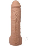 Realistic 12" ULTRASKYN dildo in caramel color, featuring textured veins and a removable suction cup base.