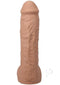 Realistic 12" ULTRASKYN dildo in caramel color, featuring textured veins and a removable suction cup base.