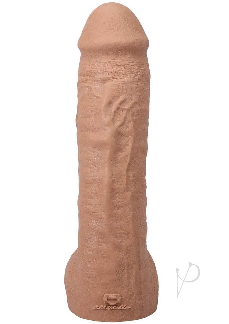 Realistic 12" ULTRASKYN dildo in caramel color, featuring textured veins and a removable suction cup base.