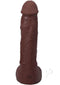 Realistic 9.5-inch chocolate dildo with detailed texture and lifelike design, featuring an anatomical shape and base.