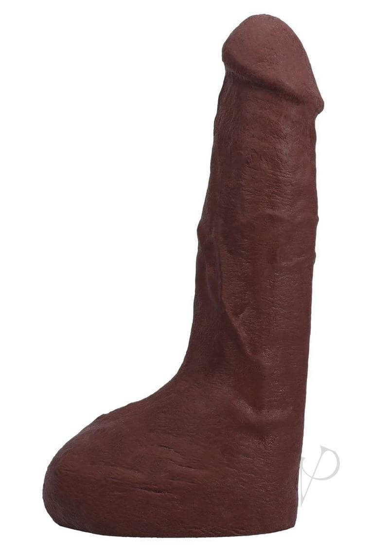Realistic 9.5-inch chocolate ULTRASKYN dildo with detailed texture and anatomical features.
