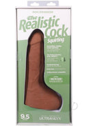 Realistic Cock Squirting 9.5-Inch ULTRASKYN Dildo in Caramel packaging featuring lifelike design and syringe for added stimulation.