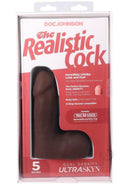 Doc Johnson's The Realistic Cock 5 Inches ULTRASKYN Dildo in chocolate with Vac-U-Lock and removable suction cup packaging.