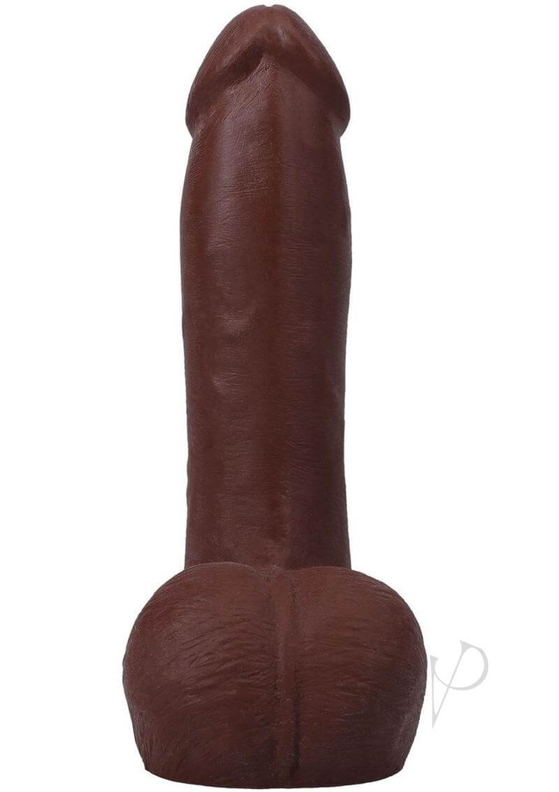 Realistic 7-inch ULTRASKYN dildo in chocolate color with detailed craftsmanship and textured design.