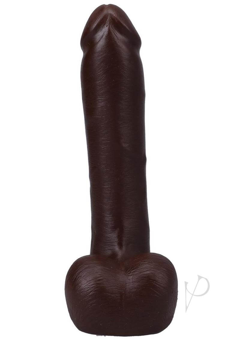 Realistic 9-inch ULTRASKYN Vac-U-Lock dildo in chocolate with detailed design and removable suction cup base.