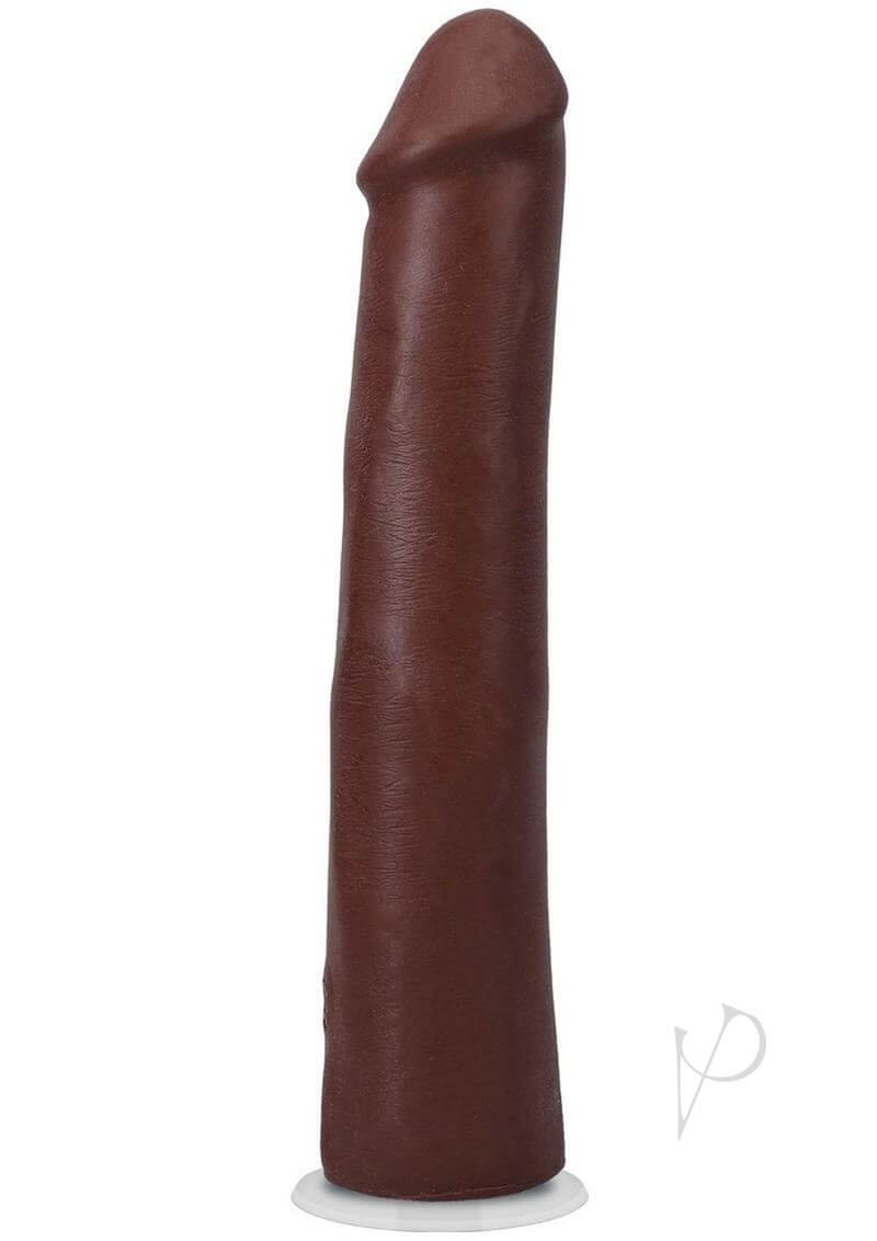 Realistic 9-inch ULTRASKYN Vac-U-Lock dildo in chocolate color with removable suction cup base.