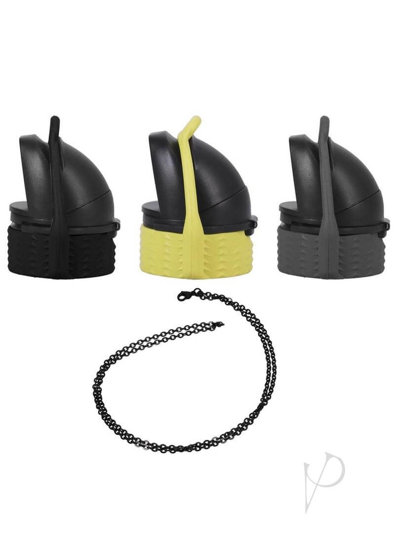 Rock Solid EZ Top Set 3pc - Leak-Proof Caps for Nightstand Convenience in Black, Yellow, and Gray with Black Chain
