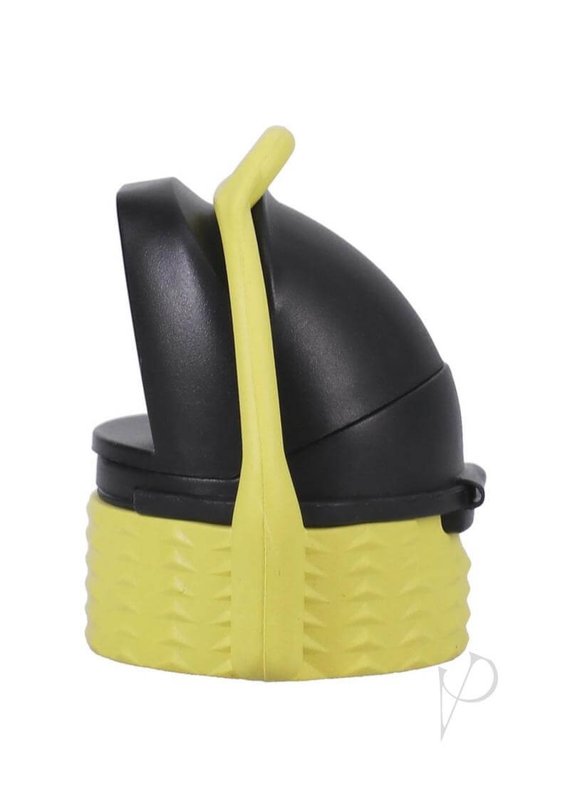 Rock Solid EZ Top Medium leak-proof cap for nightstand convenience in black and yellow design.