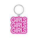 Wood Rocket Girls Girls Girls Enamel Key Chain featuring a playful neon-style design.