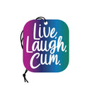 Live Laugh Cum Air Freshener by Wood Rocket in vibrant purple and teal design, perfect for adding a fun scent to any space.