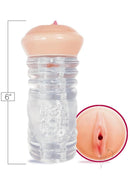 Hey 19 ClearStroke Haley Spades Dual End Pussy Stroker with textured channel design and compact size.