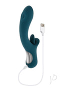 Playboy Harmony Vibrator with Clitoral Stimulator Green, USB rechargeable, featuring a curved design for dual stimulation.