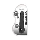Realrock Realistic 9 Inch Penis Sleeve Extender Sling Black packaged in clear plastic, showcasing realistic details and flexibility.