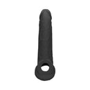 Realrock Realistic 9 Inch Penis Sleeve Extender Sling Black showcasing its lifelike design and comfortable fit.
