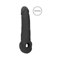 Realrock Realistic 9 Inch Penis Sleeve Extender Sling Black, lifelike design, phthalate-free Skin TPE, comfortable fit.