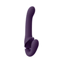 Vive Satu Triple Motor Vibrating Strapless Strap-on Purple showcasing its unique harness-free design for shared pleasure.