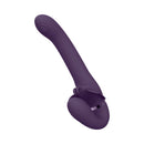Vive Satu Triple Motor Vibrating Strapless Strap-on Purple showcasing vibrant silicone design for mutual pleasure.