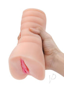 Zolo Stroke Off Virgin Pussy Stroker Vanilla in hand, showcasing realistic feel and snug entry for solo play.