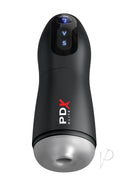 PDX Elite Suck-O-Matic Rechargeable Masturbator Black with suction and vibration controls on a sleek design.