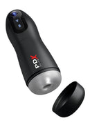 PDX Elite Suck-O-Matic Rechargeable Masturbator Black remote and cover displayed in close-up view.