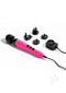 Doxy Die Cast 3 Hot Pink massager with various international plug adapters